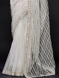 Glamorous White Sequin Work Net Wedding Wear Saree With Blouse