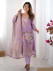 Impressive Lilac Floral Print Organza Festival Wear Pant Suit - Ethnic Plus In