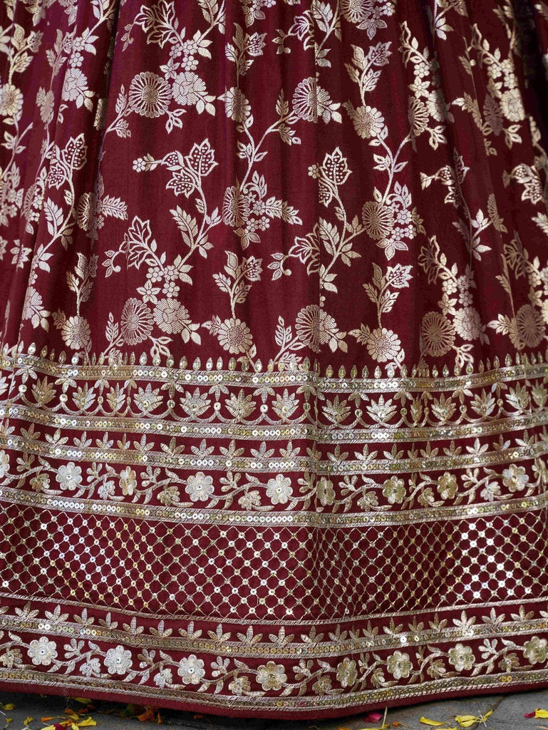 Impressive Maroon Thread Work Silk Lehenga Choli With Dupatta - Ethnic Plus In