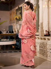 Impressive Orange Georgette Printed Casual Wear Saree - Ethnic Plus In