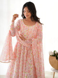 Impressive Peach Chiffon Floral Printed Casual Wear Anarkali Suit - Ethnic Plus In