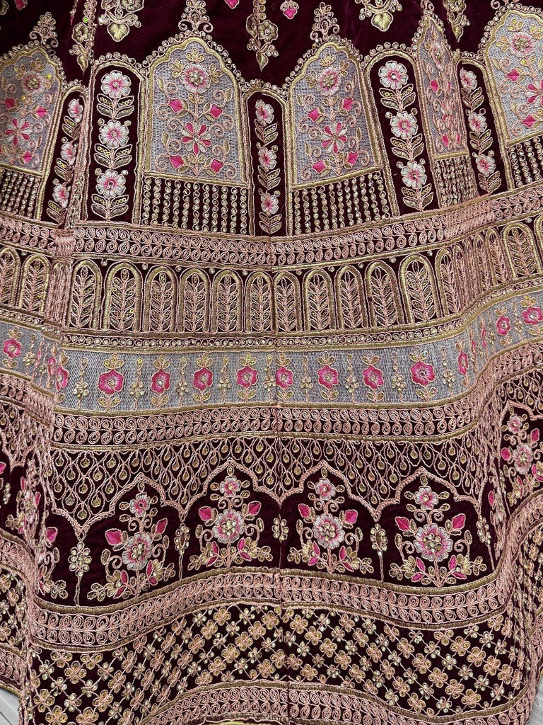 Impressive Rani Pink Velvet Bridal Lehenga Choli With Dupatta - Ethnic Plus In