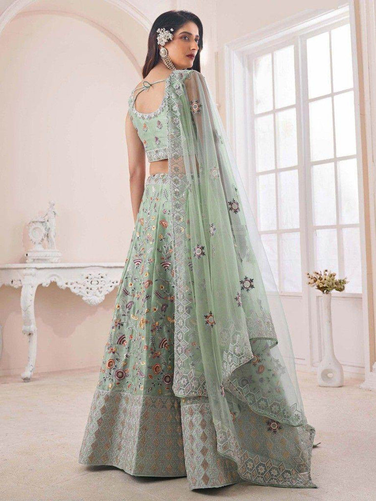 Impressive Light Green Zarkan Art Silk Reception Wear Lehenga Choli