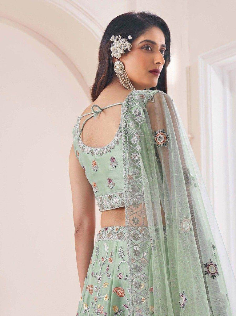 Impressive Light Green Zarkan Art Silk Reception Wear Lehenga Choli