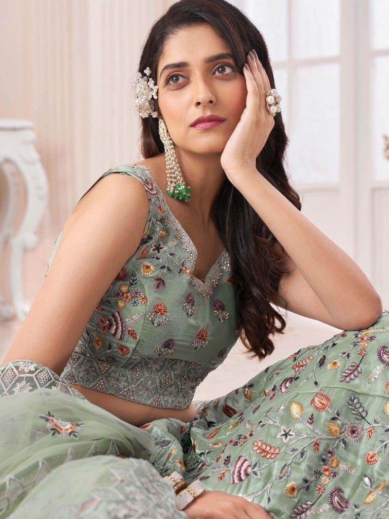 Impressive Light Green Zarkan Art Silk Reception Wear Lehenga Choli