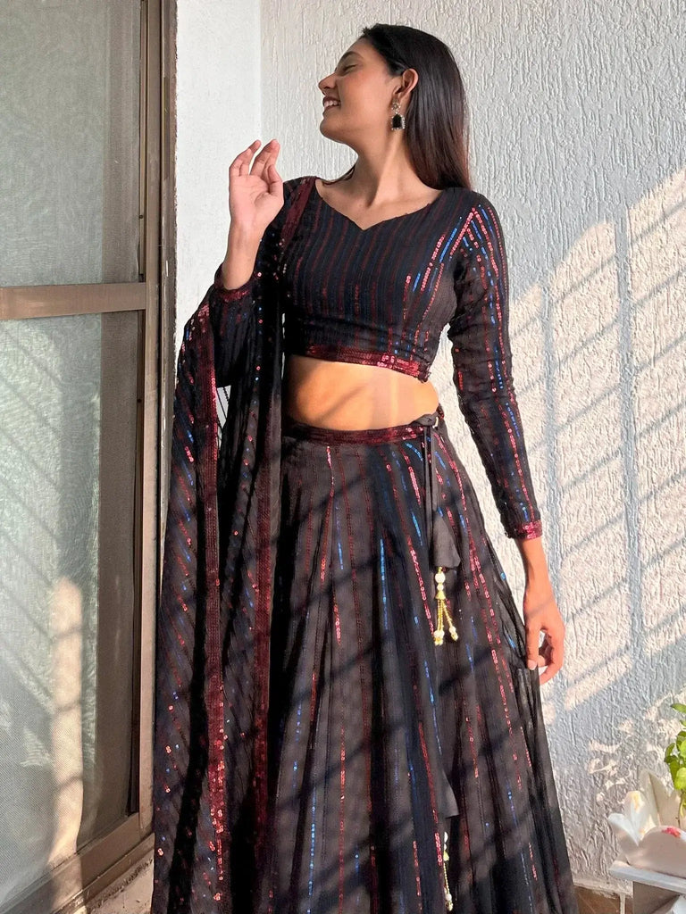 Incredible Black Sequins Georgette Party Wear Lehenga Choli - Ethnic Plus In