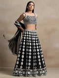 Incredible Black Thread Embroidered Georgette Lehenga Choli - Ethnic Plus In