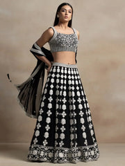 Incredible Black Thread Embroidered Georgette Lehenga Choli - Ethnic Plus In