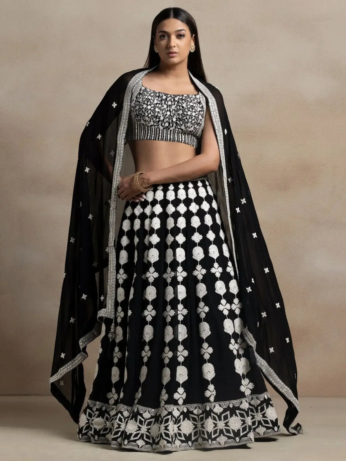 Incredible Black Thread Embroidered Georgette Lehenga Choli - Ethnic Plus In