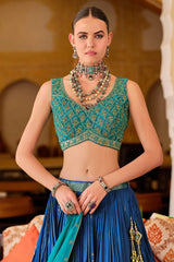 Incredible Blue Zari Weaving Silk Wedding Lehenga Choli With Dupatta - Ethnic Plus In