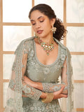 Incredible Grey Embroidered Net Lehenga Choli With Dupatta - Ethnic Plus In