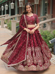 Incredible Maroon Embroidered Silk Wedding Lehenga Choli With Dupatta - Ethnic Plus In