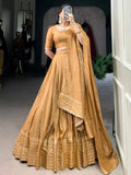 Incredible Mustard Yellow Zari Weaving Chanderi Silk Haldi Wear Lehenga Choli - Ethnic Plus In