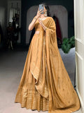 Incredible Mustard Yellow Zari Weaving Chanderi Silk Haldi Wear Lehenga Choli - Ethnic Plus In