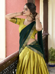 Incredible Olive Green Zari Weaving Silk Event Wear Lehenga Choli - Ethnic Plus In