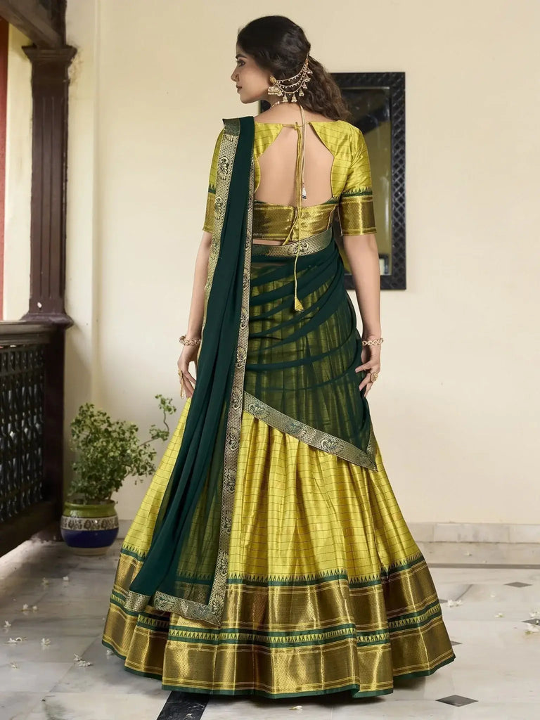 Incredible Olive Green Zari Weaving Silk Event Wear Lehenga Choli - Ethnic Plus In