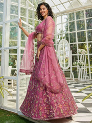 Incredible Pink Embroidered Net Wedding Lehenga Choli With Dupatta - Ethnic Plus In