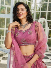 Incredible Pink Embroidered Net Wedding Lehenga Choli With Dupatta - Ethnic Plus In