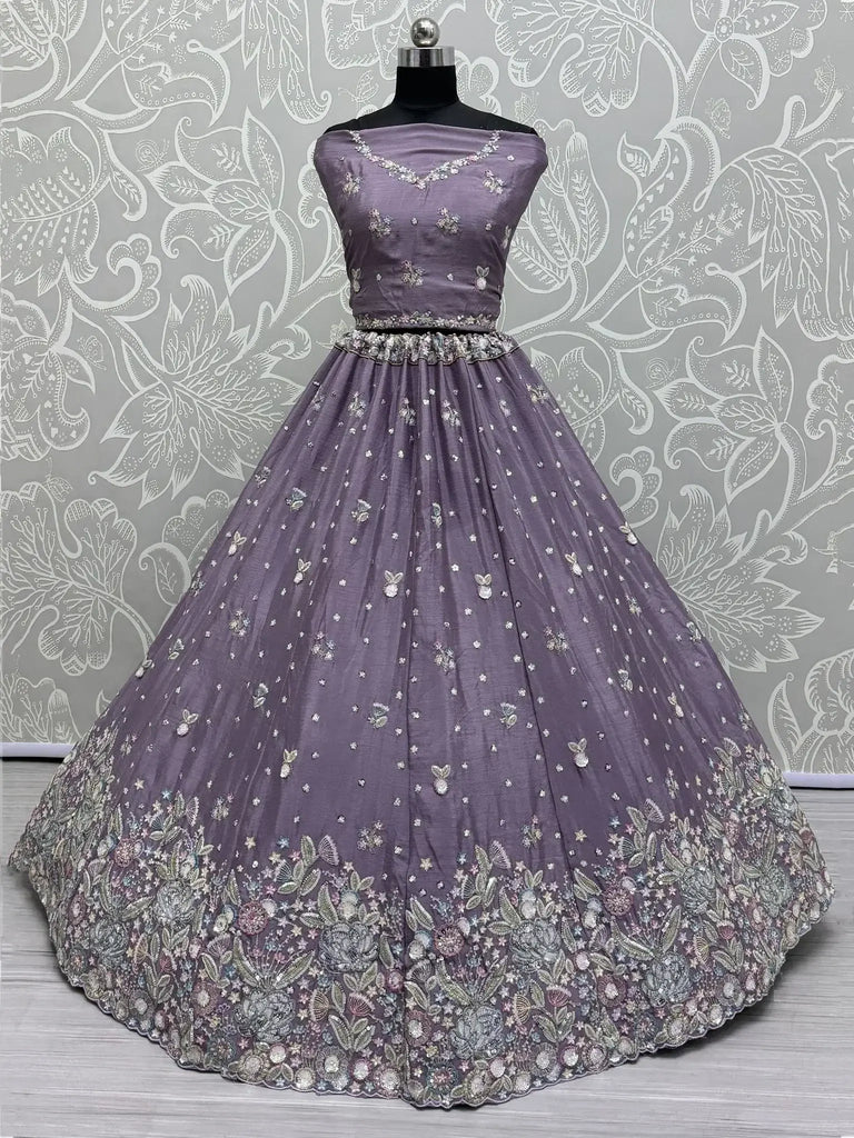 Incredible Purple Sequins Chinon Sangeet Wear Lehenga Choli - Ethnic Plus In