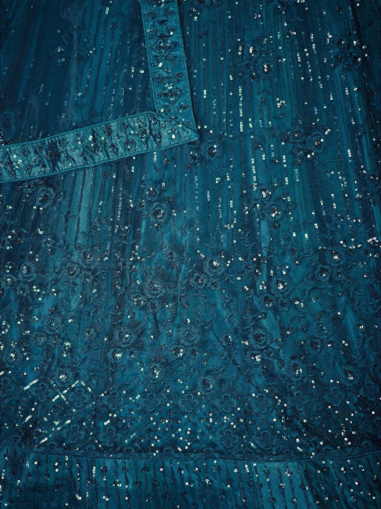 Incredible Teal Blue Sequins Net Engagement Wear Lehenga Choli - Ethnic Plus In