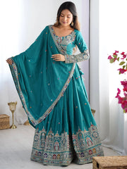 Incredible Teal Green Dori Work Crepe Silk Festive Wear Lehenga Choli - Ethnic Plus In