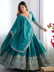 Incredible Teal Green Dori Work Crepe Silk Festive Wear Lehenga Choli - Ethnic Plus In