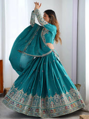Incredible Teal Green Dori Work Crepe Silk Festive Wear Lehenga Choli - Ethnic Plus In