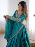 Incredible Teal Green Dori Work Crepe Silk Festive Wear Lehenga Choli - Ethnic Plus In