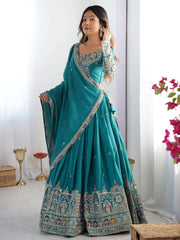 Incredible Teal Green Dori Work Crepe Silk Festive Wear Lehenga Choli - Ethnic Plus In