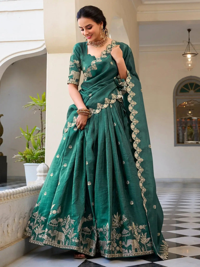 Incredible Teal Green Thread Embroidery Festival Wear Lehenga Choli - Ethnic Plus In