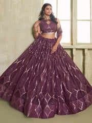 Incredible Wine Sequins Net Designer Lehenga Choli With Dupatta - Ethnic Plus In