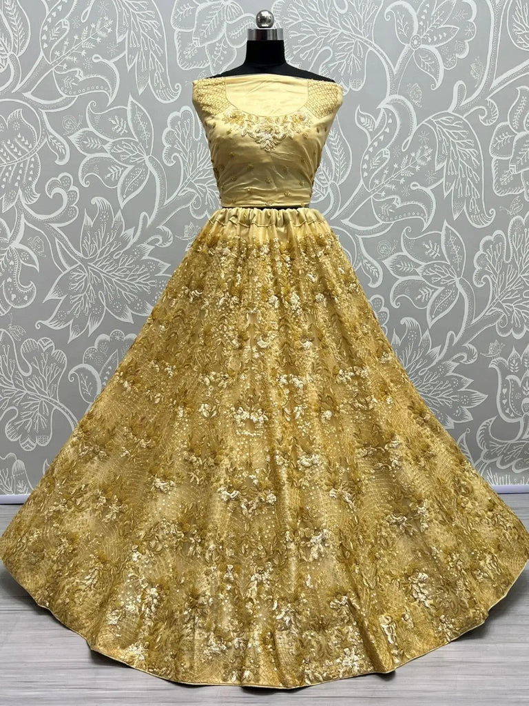 Incredible Yellow Sequins Net Wedding Lehenga Choli With Dupatta - Ethnic Plus In