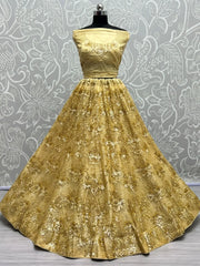 Incredible Yellow Sequins Net Wedding Lehenga Choli With Dupatta - Ethnic Plus In