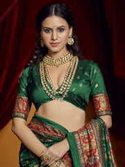 Incredible Dark Green Paisley Printed Tussar Silk Function Wear Saree
