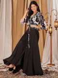 Gorgeous Black Printed Crepe Crop Top Palazzo With Dupatta