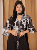 Gorgeous Black Printed Crepe Crop Top Palazzo With Dupatta