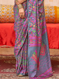 Awesome Grey Digital Printed Silk Everyday Wear Saree With Blouse