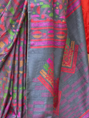 Awesome Grey Digital Printed Silk Everyday Wear Saree With Blouse