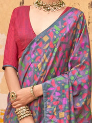 Awesome Grey Digital Printed Silk Everyday Wear Saree With Blouse