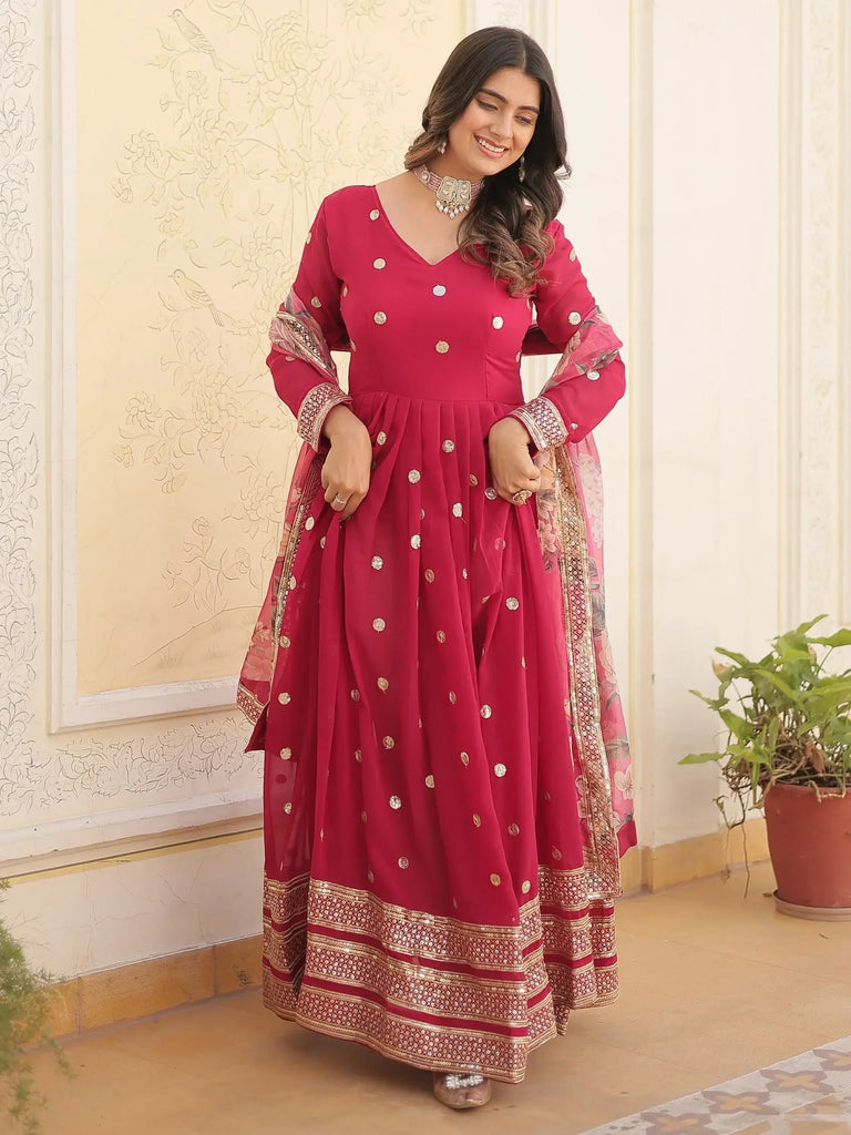 Fascinating Rani Pink Embroidered Georgette Event Wear Gown