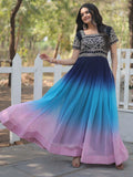 Mesmerizing Multi-Color Embroidered Georgette Reception Wear Gown