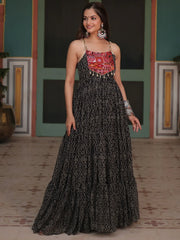 Beautiful Black Bandhani Printed Georgette Navratri Wear Gown