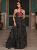 Beautiful Black Bandhani Printed Georgette Navratri Wear Gown