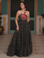 Beautiful Black Bandhani Printed Georgette Navratri Wear Gown