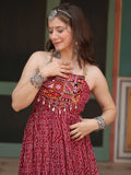 Attractive Maroon Bandhani Printed Georgette Navratri Wear Gown