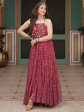 Attractive Maroon Bandhani Printed Georgette Navratri Wear Gown