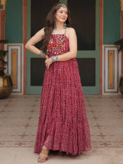 Attractive Maroon Bandhani Printed Georgette Navratri Wear Gown