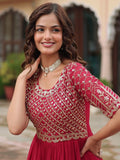 Outstanding Pink Embroidered Georgette Function Wear Gown