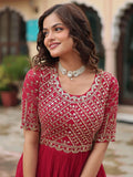 Outstanding Pink Embroidered Georgette Function Wear Gown