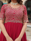 Outstanding Pink Embroidered Georgette Function Wear Gown
